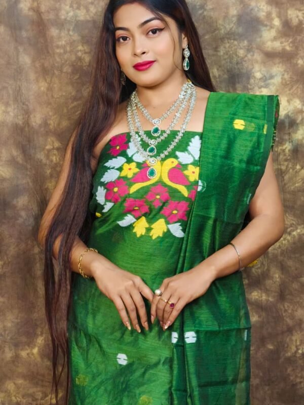 Jamdani 2 Piece Soft Unstitched Churidar Set - Deep Green