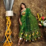 Jamdani 2 Piece Soft Unstitched Churidar Set - Deep Green