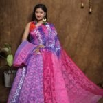 Hazar Buti Dhakai Jamdani Saree with Blouse Piece - Deep Lavender