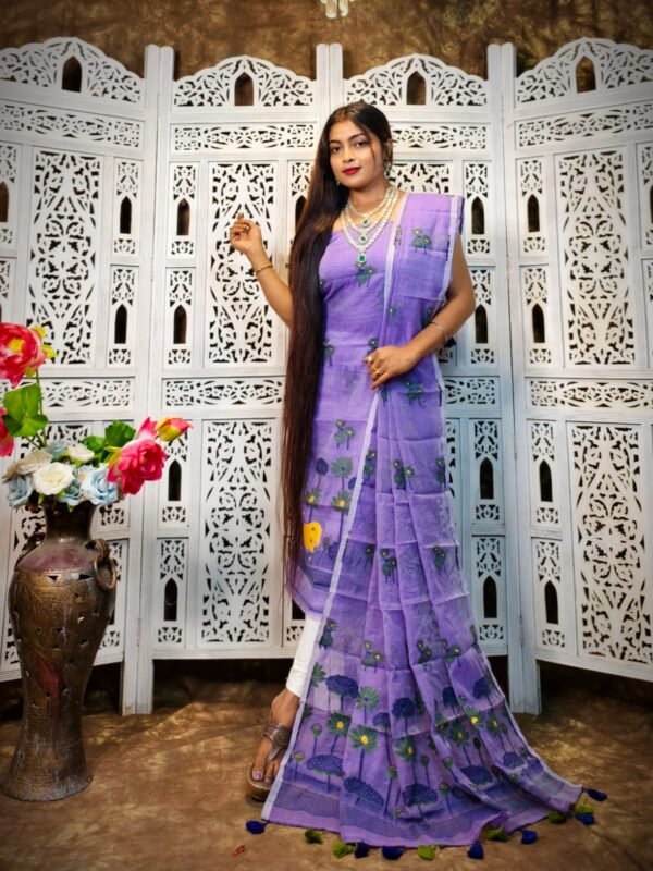2 Piece Unstitched Soft Jamdani Churidar Set - Deep Lavender