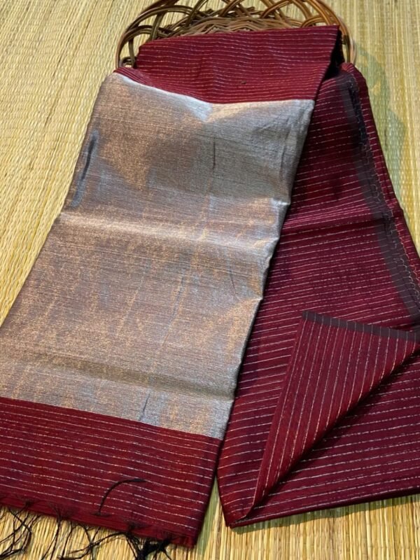 Plain Maheshwari Handloom Jamdani Saree with Blouse Piece - Deep Maroon