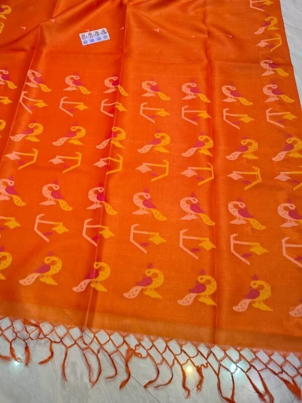 Pure Gachi Tussar By Tussar Handloom Dhakai Jamdani Sari with Blouse Piece - Deep Orange
