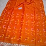 Pure Gachi Tussar By Tussar Handloom Dhakai Jamdani Sari with Blouse Piece - Deep Orange