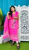 Unstitched Soft 2 Piece Jamdani Churidar - Deep Pink