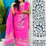 Unstitched Soft 2 Piece Jamdani Churidar - Deep Pink