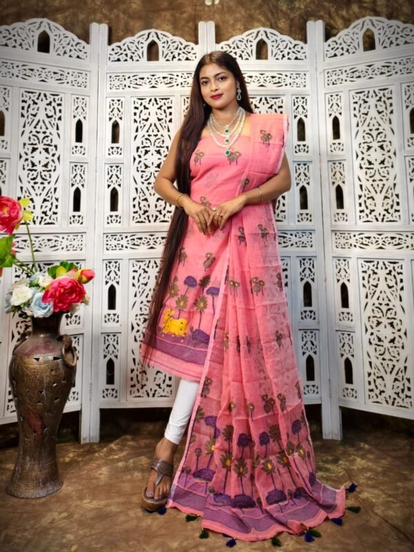 2 Piece Unstitched Soft Jamdani Churidar Set - Deep Rose