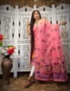2 Piece Unstitched Soft Jamdani Churidar Set - Deep Rose