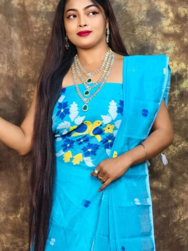 Jamdani 2 Piece Soft Unstitched Churidar Set - Deep Sky Blue