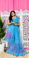 Jamdani 2 Piece Soft Unstitched Churidar Set - Deep Sky Blue