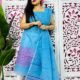 Jamdani 2 Piece Soft Unstitched Churidar Set - Deep Sky Blue