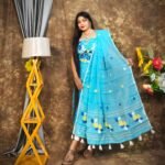 Jamdani 2 Piece Soft Unstitched Churidar Set - Deep Sky Blue