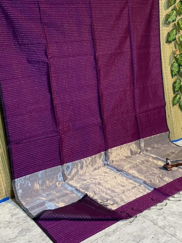 Plain Maheshwari Handloom Jamdani Saree with Blouse Piece - Deep Violet