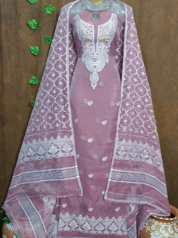 Jamdani 2 Piece Soft Unstitched Churidar Set - Dusky Purple