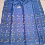 Pure Gachi Tussar By Tussar Handloom Dhakai Jamdani Sari with Blouse Piece - Faded Blue