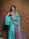 Hazar Buti Dhakai Jamdani Saree with Blouse Piece - Fountain Blue