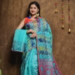Hazar Buti Dhakai Jamdani Saree with Blouse Piece - Fountain Blue