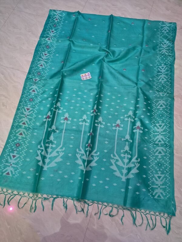 Pure Tussar By Tussar Handloom Sari With Blouse Piece - Greenish Blue