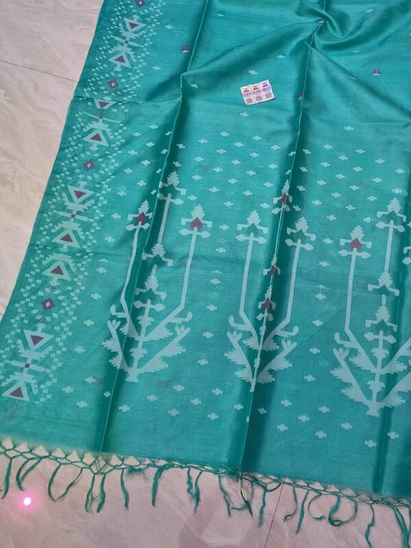 Pure Tussar By Tussar Handloom Sari With Blouse Piece - Greenish Blue