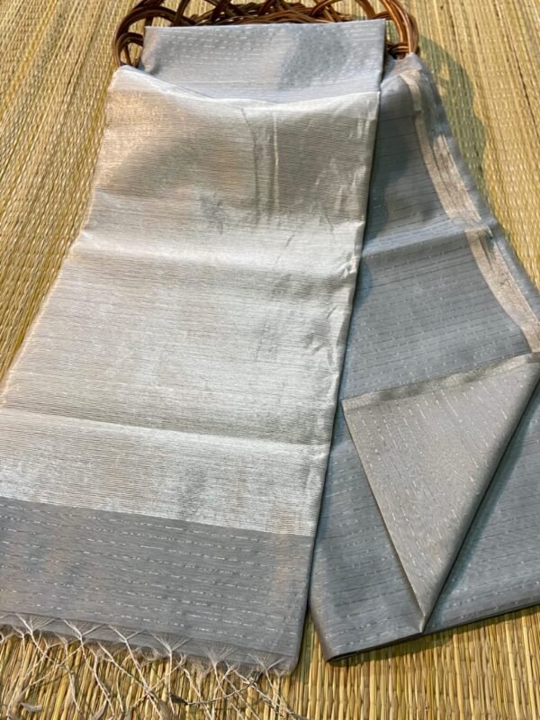 Plain Maheshwari Handloom Jamdani Saree with Blouse Piece - Grey