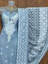 Jamdani 2 Piece Soft Unstitched Churidar Set - Grey Blue