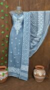 Jamdani 2 Piece Soft Unstitched Churidar Set - Grey Blue