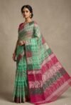 Ashtami Buti Dhakai Jamdani Sari with Blouse Piece - Grey Green
