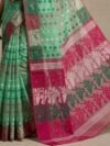 Ashtami Buti Dhakai Jamdani Sari with Blouse Piece - Grey Green
