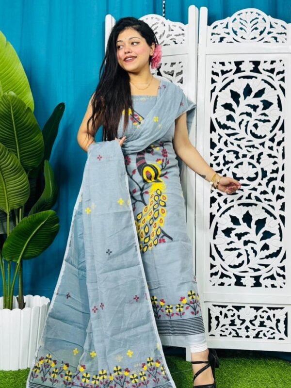 Unstitched Soft 2 Piece Jamdani Churidar - Gull Grey