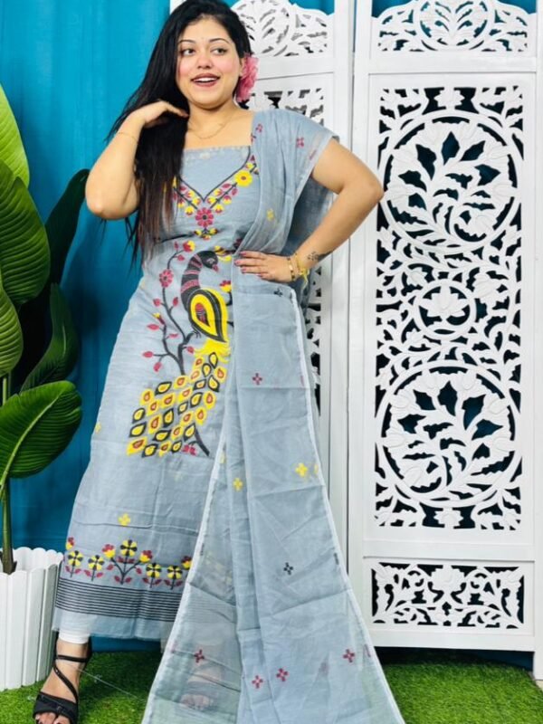 Unstitched Soft 2 Piece Jamdani Churidar - Gull Grey