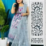Unstitched Soft 2 Piece Jamdani Churidar - Gull Grey
