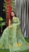 Grey Green Lota Cross Jamdani Sari