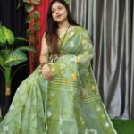 Grey Green Lota Cross Jamdani Sari