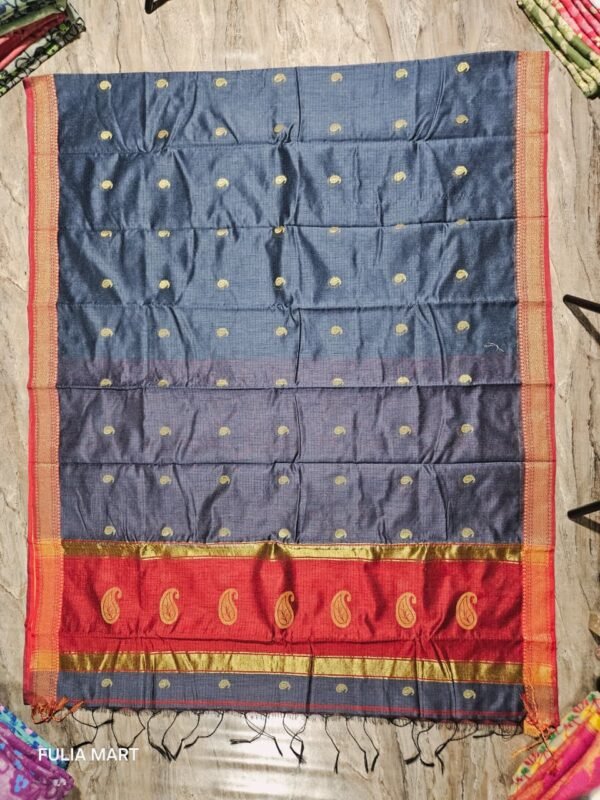 Maheshwari Design Jet Grey Cotton Silk Handloom Saree with Blouse Piece