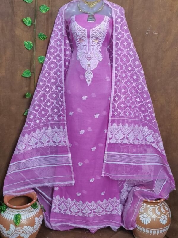 Jamdani 2 Piece Soft Unstitched Churidar Set - Lavender Pink