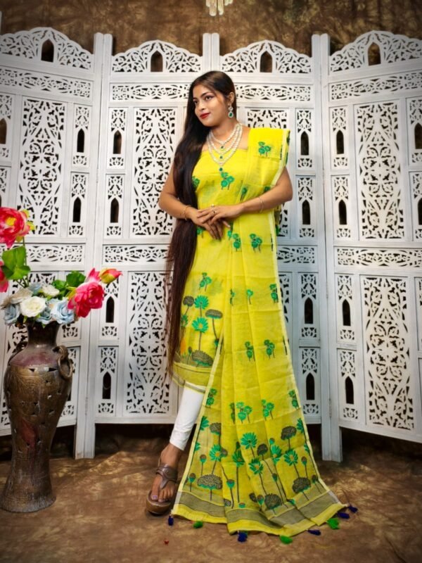 2 Piece Unstitched Soft Jamdani Churidar Set - Lemon Yellow