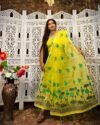 2 Piece Unstitched Soft Jamdani Churidar Set - Lemon Yellow