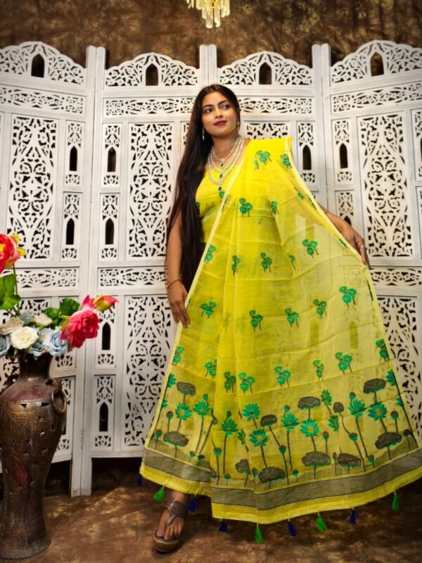 2 Piece Unstitched Soft Jamdani Churidar Set - Lemon Yellow