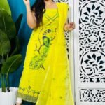 Unstitched Soft 2 Piece Jamdani Churidar - Lemon Yellow
