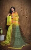 Hazar Buti Dhakai Jamdani Saree with Blouse Piece - Lemon Yellow