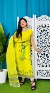 Unstitched Soft 2 Piece Jamdani Churidar - Lemon Yellow