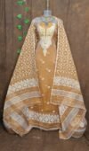 Jamdani 2 Piece Soft Unstitched Churidar Set - Light Coffee
