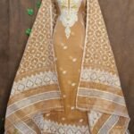 Jamdani 2 Piece Soft Unstitched Churidar Set - Light Coffee