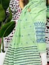 Jamdani 2 Piece Soft Unstitched Churidar Set - Light Grey Green