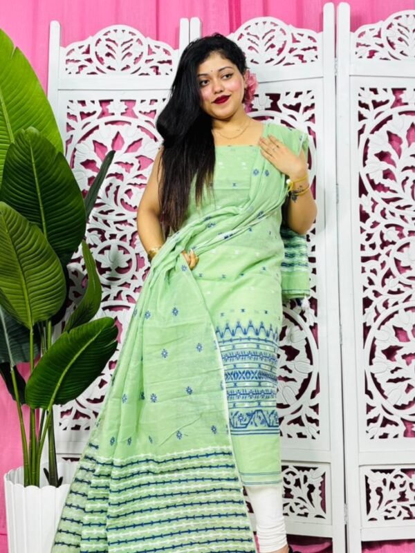 Jamdani 2 Piece Soft Unstitched Churidar Set - Light Grey Green