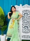 Unstitched Soft 2 Piece Jamdani Churidar - Light Olive