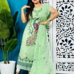 Unstitched Soft 2 Piece Jamdani Churidar - Light Olive