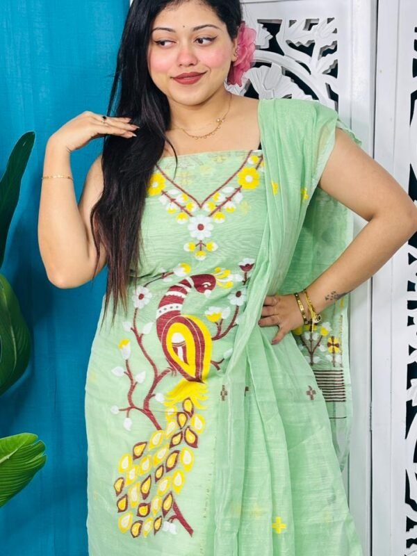 Unstitched Soft 2 Piece Jamdani Churidar - Light Olive