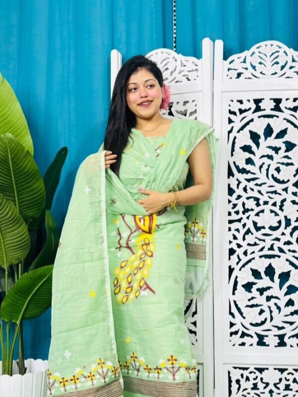 Unstitched Soft 2 Piece Jamdani Churidar - Light Olive