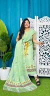 Unstitched Soft 2 Piece Jamdani Churidar - Light Olive