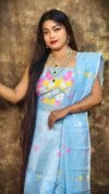 Jamdani 2 Piece Soft Unstitched Churidar Set - Light Sky Blue